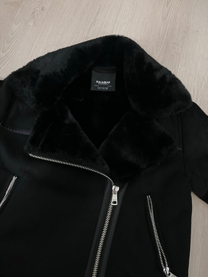 Pull&bear Kürklü Siyah Kadın Biker Ceket - Görsel 2