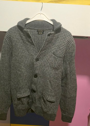 Massimo Dutti Gri Melanj Kapusonlu Triko Hirka Dar Kalip