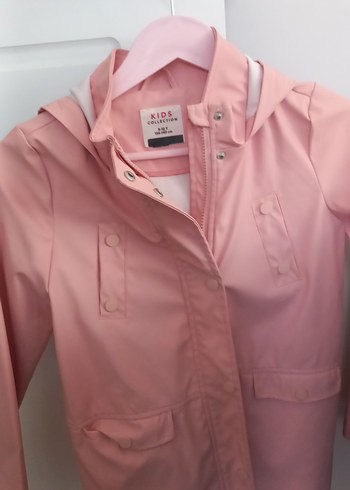 10 Yaş Beden Kız Çocuk Pembe Düğmeli Yağmurluk