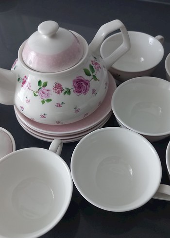 Pastel Desenli Beyaz Porselen Çay Seti - Görsel 5