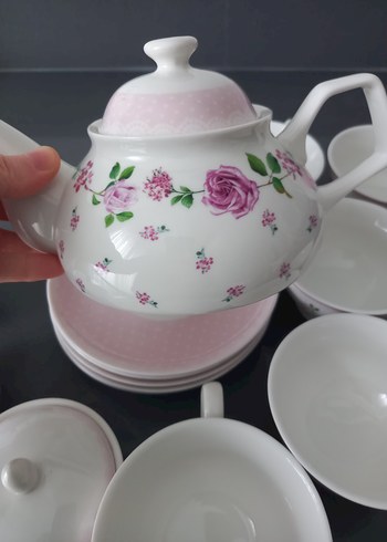 Pastel Desenli Beyaz Porselen Çay Seti - Görsel 3