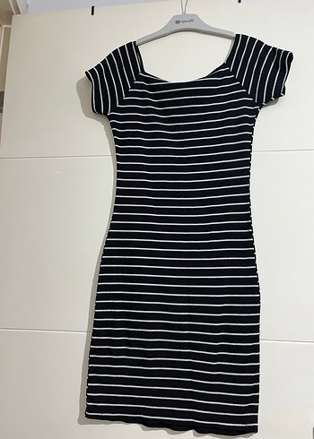 Kadın Siyah Çizgili Midi Elbise