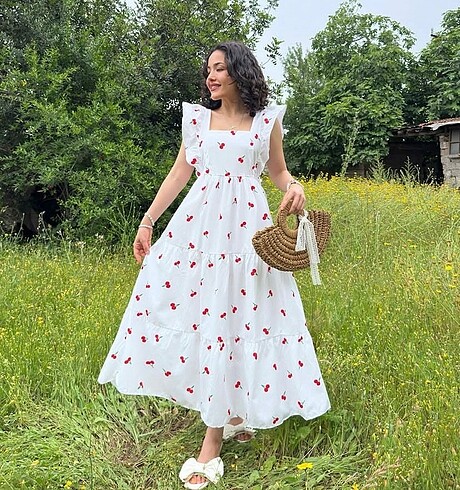 l Beden Kadın günlük kirazlı elbise