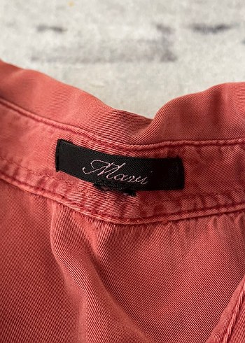 Düğmeli Somon rengi Keten Kadın Gömlek - Görsel 2