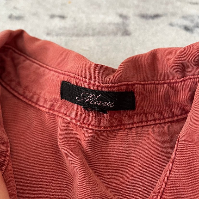 Düğmeli Somon rengi Keten Kadın Gömlek - Görsel 2