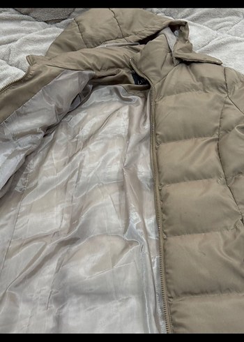 Bej Kadın Kışlık Mont Kürklü Kapüşonlu - Görsel 3