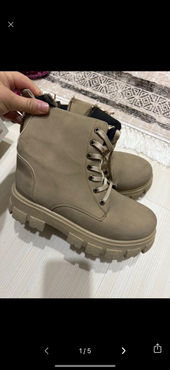 Bej Deri Kadın Platform Topuklu Bot - Görsel 4