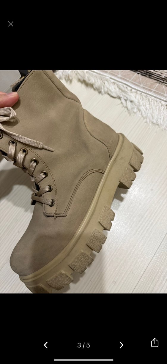 Bej Deri Kadın Platform Topuklu Bot - Görsel 2