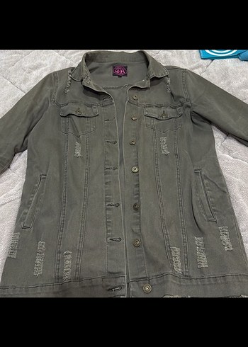 Haki Uzun Denim Kadın Ceket - Görsel 3