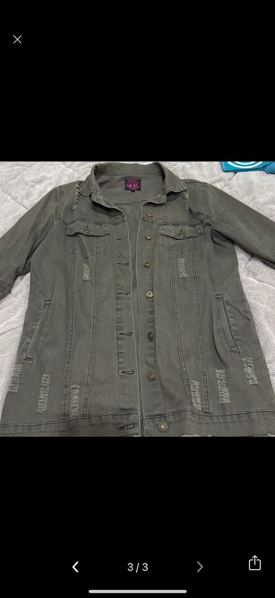 Haki Uzun Denim Kadın Ceket - Görsel 3