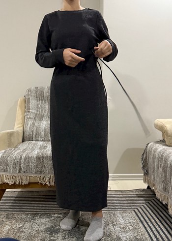 Kadın Siyah Uzun Kollu Uzun Elbise - Görsel 5