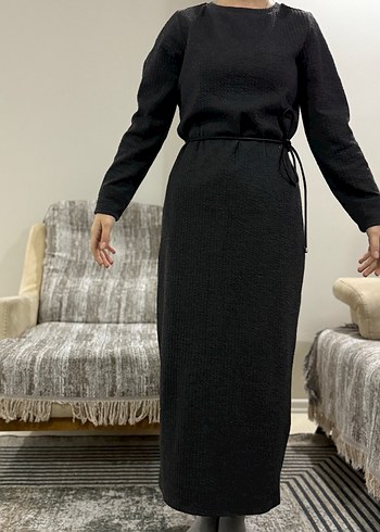 Kadın Siyah Uzun Kollu Uzun Elbise - Görsel 2