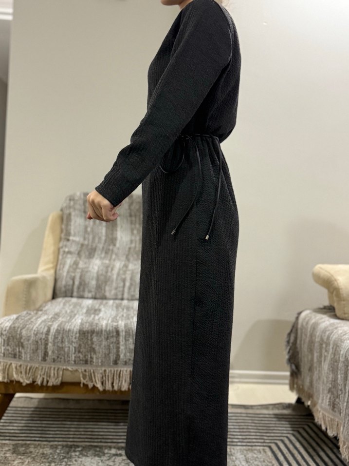 Kadın Siyah Uzun Kollu Uzun Elbise - Görsel 4