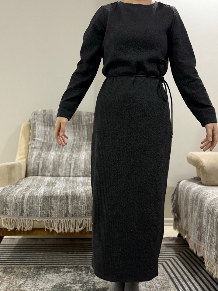 Kadın Siyah Uzun Kollu Uzun Elbise - Görsel 2