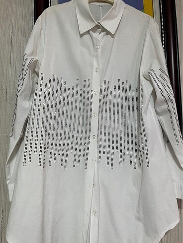 beyaz taşlı tasarım tunik gömlek