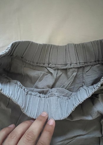 Gri Keten Düğmeli Rahat Kesim Kadın Pantolon - Görsel 4