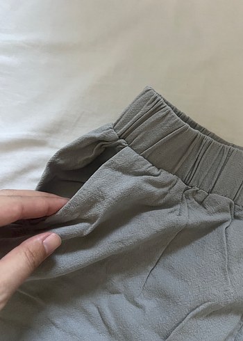 Gri Keten Düğmeli Rahat Kesim Kadın Pantolon - Görsel 3