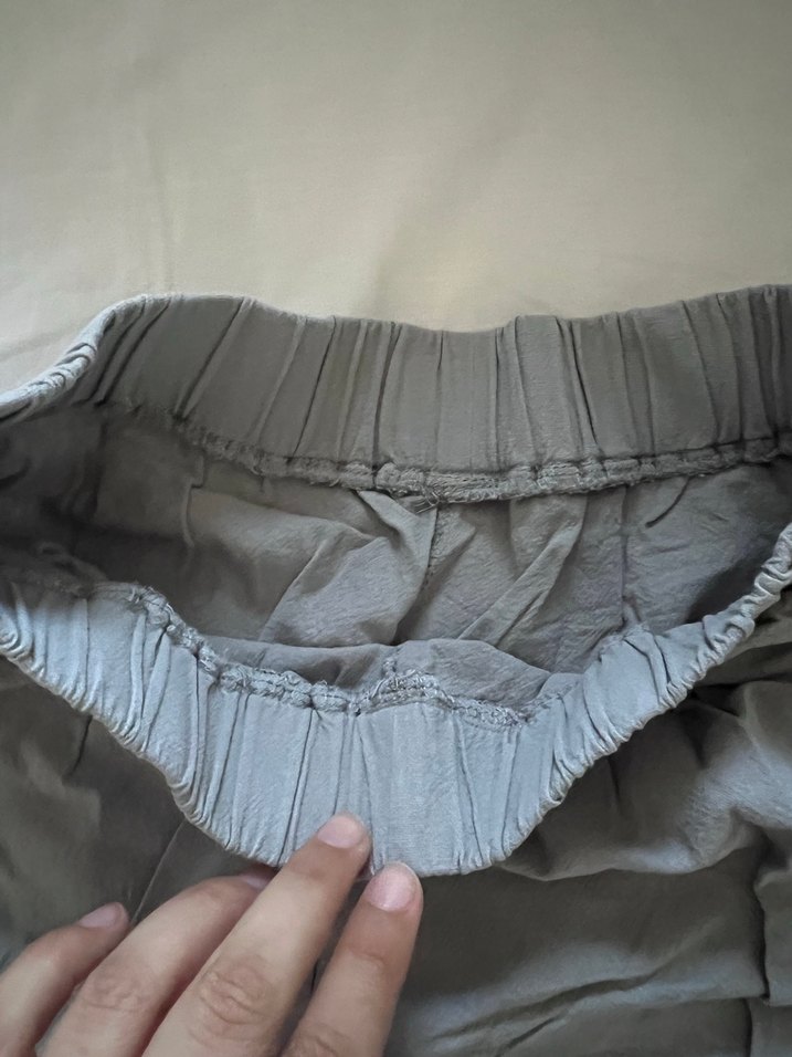 Gri Keten Düğmeli Rahat Kesim Kadın Pantolon - Görsel 4