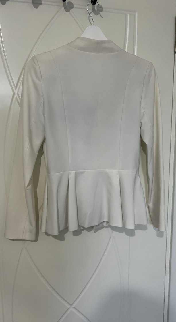Beyaz Kadın Pliseli Blazer Ceket - Görsel 2