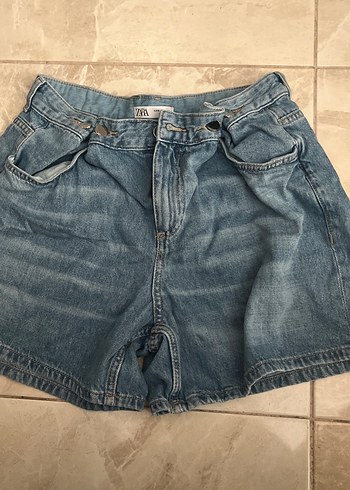 Gri Mavi Bol Kesim Mini Denim Şort