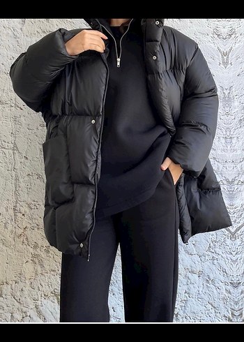 Suud Collection Siyah Kapitone Kadın Kışlık Mont