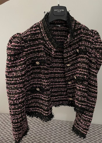 Zara Pembe Nakışlı Örgü Kadın Midi Ceket