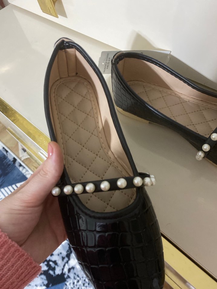 Siyah Yılan Desenli İnci Detaylı Kadın Babet - Görsel 2