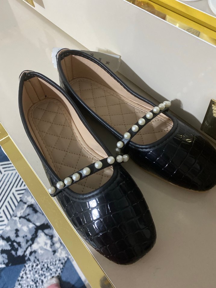 Siyah Yılan Desenli İnci Detaylı Kadın Babet - Görsel 4