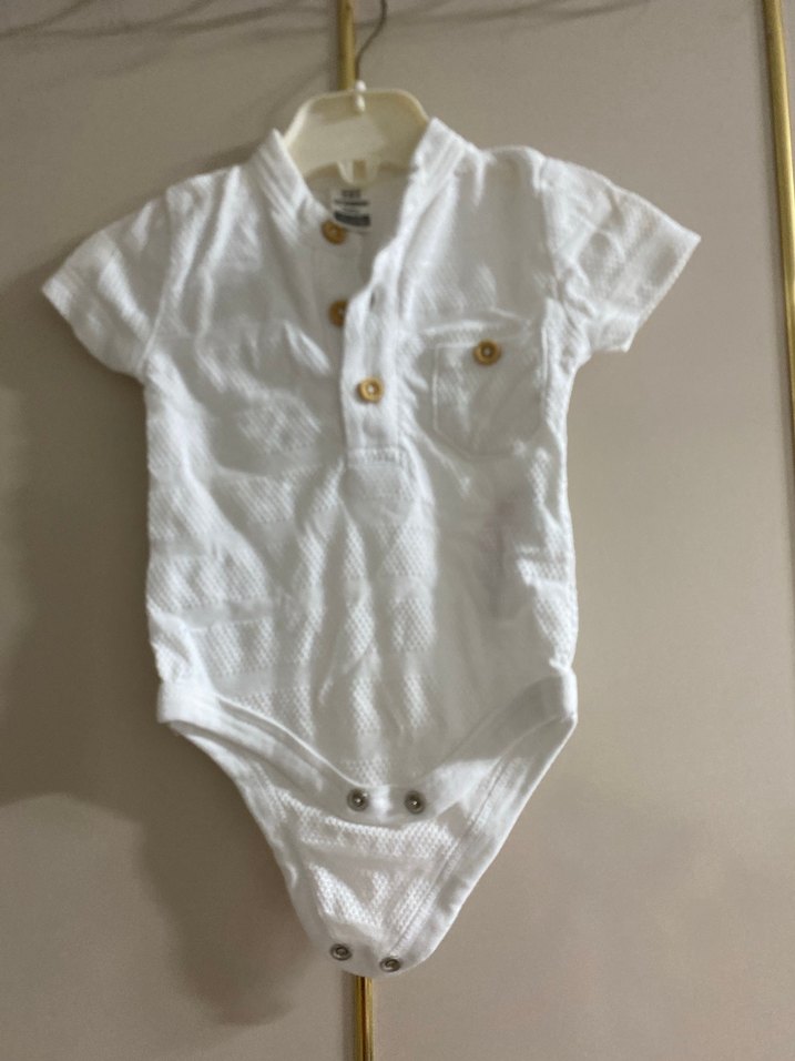 Kısa Kollu Beyaz Örgü Bebek Body - Görsel 3