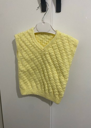 Çocuk Sarı V Yaka Örgü Süveter - Görsel 3