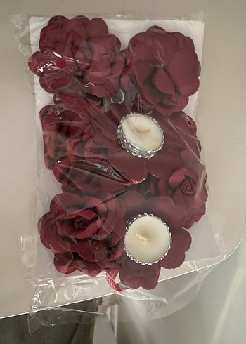 Bordo Gül Detaylı Mum ve Mumluk Seti - Görsel 2