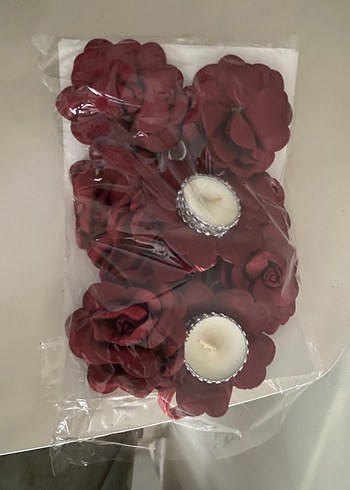 Bordo Gül Detaylı Mum ve Mumluk Seti - Görsel 3