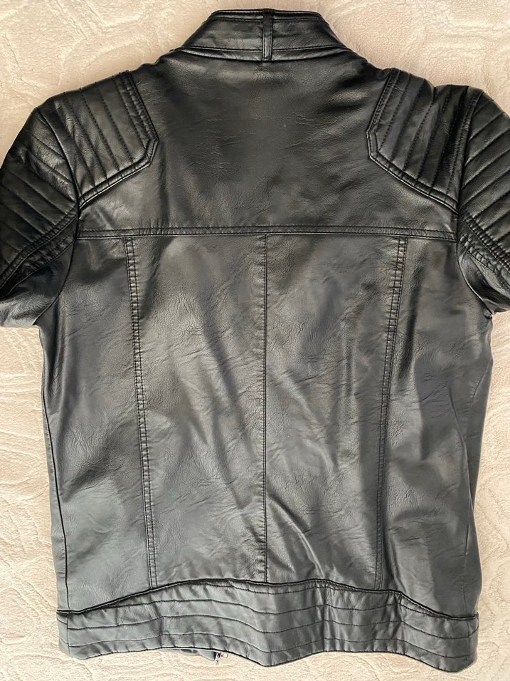 Erkek Siyah Deri Biker Ceket - Görsel 2