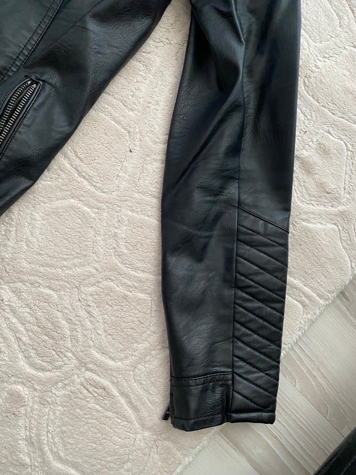 Erkek Siyah Deri Biker Ceket - Görsel 5