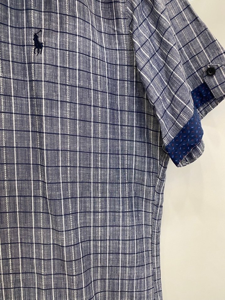 Erkek Kısa Kollu Düğmeli Keten Gömlek - Görsel 4