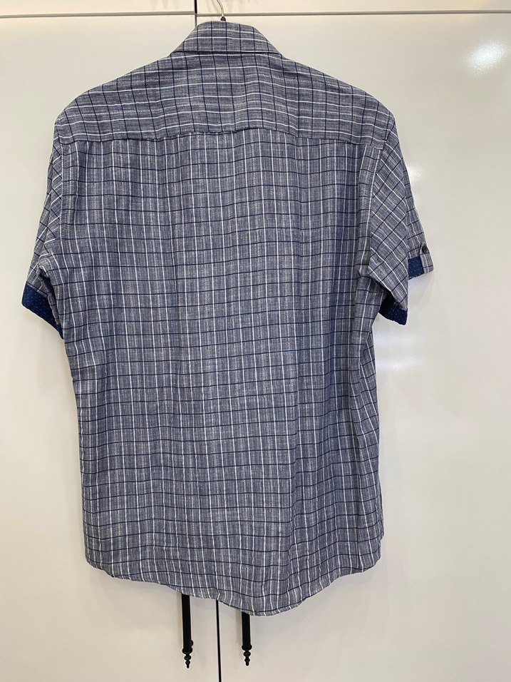 Erkek Kısa Kollu Düğmeli Keten Gömlek - Görsel 3