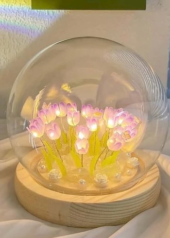 Led ışıklı lale cam fanus - Görsel 2