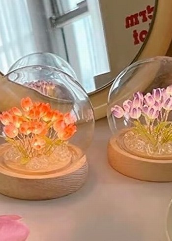 Led ışıklı lale cam fanus - Görsel 3