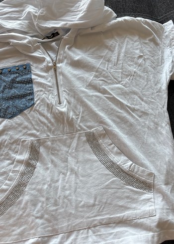 40 Beden Kapüşonlu Beyaz Kadın Sweatshirt