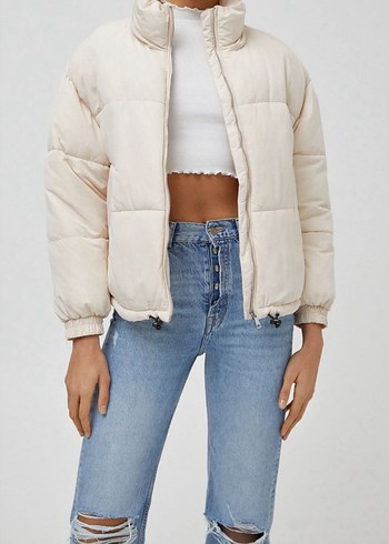 Bej Kadın Kürklü Denim Kışlık Ceket