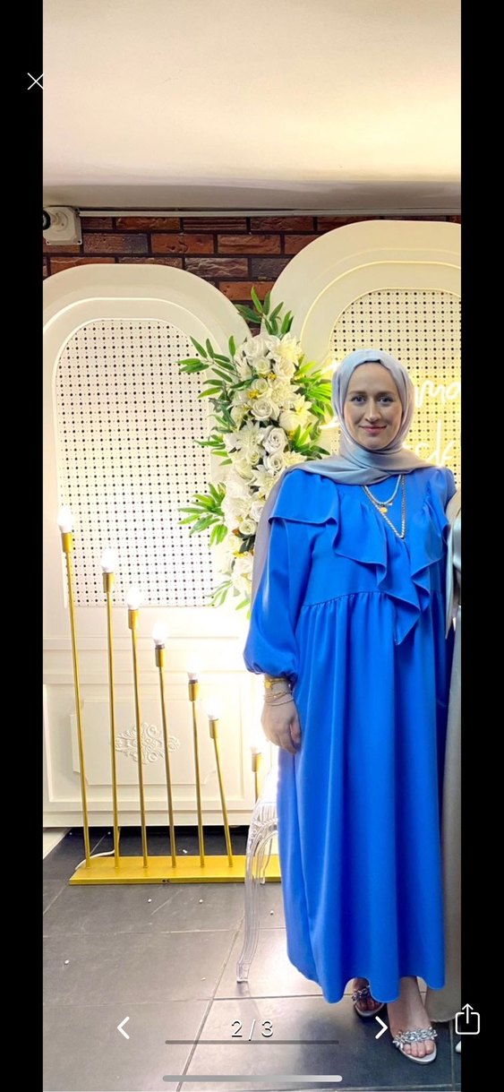 Mavi Uzun Kollu Bohem Drape Kadın Elbise - Görsel 2