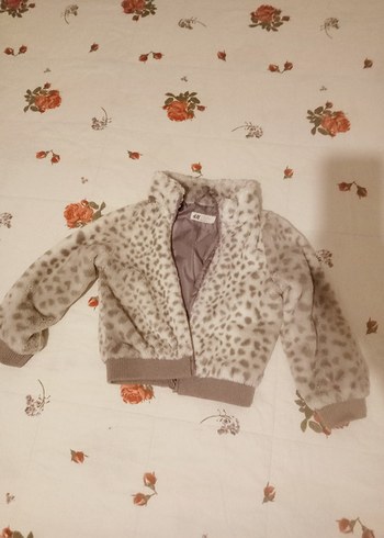 Gri Leopar Desenli Kürklü Kız Çocuk Ceketi