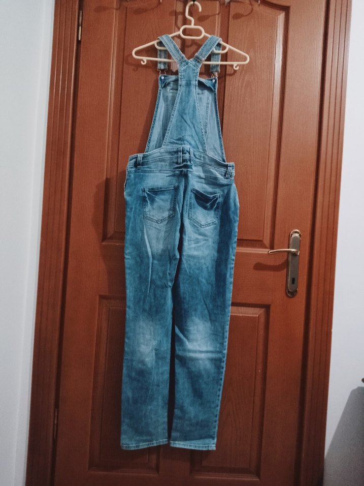 Gri Mavi Bağcıklı Kadın Denim Tulum - Görsel 2