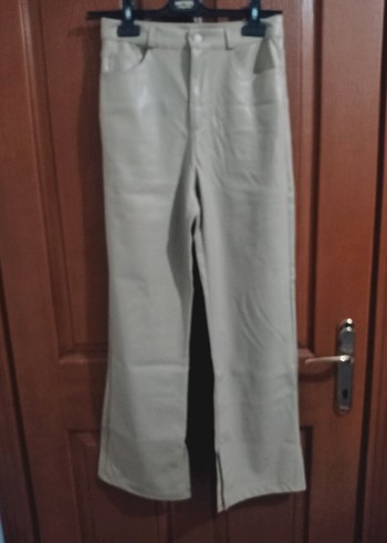 Bej Midi Deri Kadın Pantolon - Görsel 2