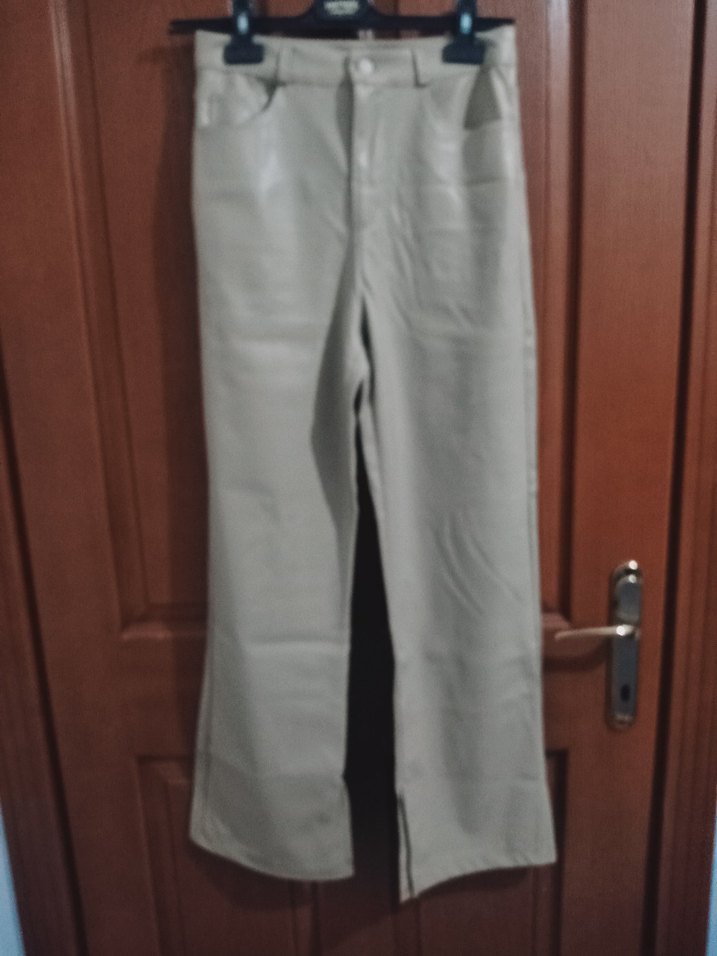 Bej Midi Deri Kadın Pantolon - Görsel 2