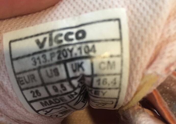26 Beden ten rengi Renk 26 numara Vıcco