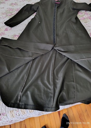 48 bedenKadın Siyah Uzun Dökümlü Palto - Görsel 4