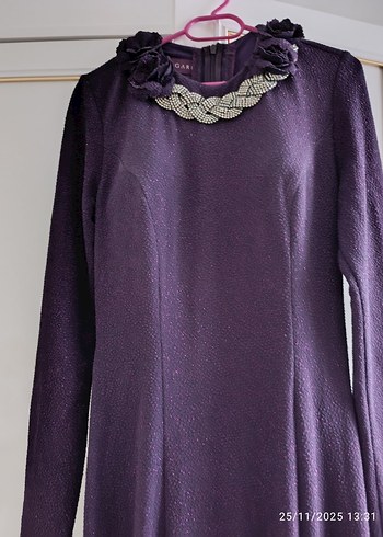 36 beden Koyu Mor Uzun Kollu Drapeli Uzun abiye - Görsel 5