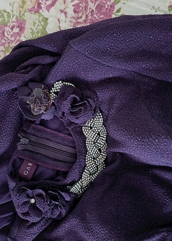 36 beden Koyu Mor Uzun Kollu Drapeli Uzun abiye - Görsel 9