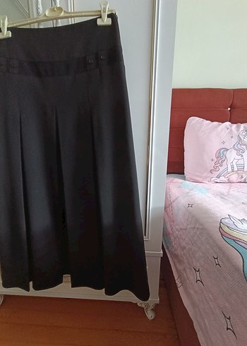 24 beden bayan etek Kadın Siyah Pileli uzun Etek - Görsel 3